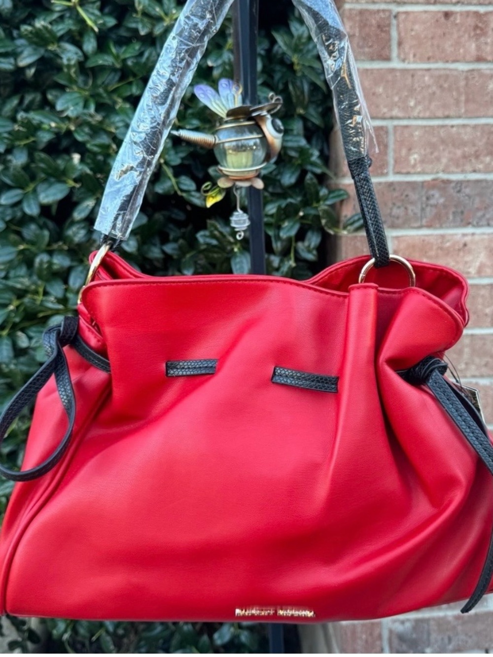 Badgley Mischka Red Snake Print  Shoulder Bag